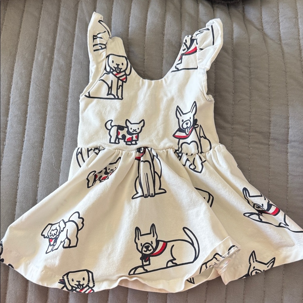 Charming White Dog Print Kids Dress